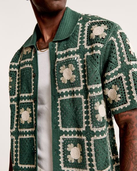 Pola Rok, Crochet Button, Crochet Men, Gilet Crochet, Crochet Tutorial Pattern, Beginner Crochet Tutorial, Sweater Polo, Green Crochet, Crochet Wool