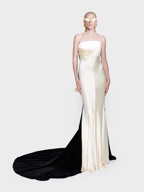 Draped Bustier Dress - E-SHOP - Ready-to-Wear | Maison Schiaparelli Schiaparelli Gown, Neutral Color Fashion, The Neptunes, Schiaparelli Dress, Elegant Fits, Campaign Photoshoot, Black And White Gown, Reception Outfits, Maid Of Honor Dress