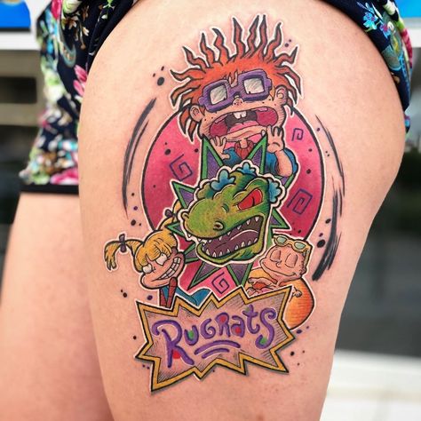 Angelica Tattoo Rugrats, Rugrats Tattoo Stencil, Chucky Rugrats Tattoo, 2000s Cartoon Tattoos, Rugrats Tattoo Ideas, Rugrats Tattoo, Modern Body Art, Cinnabon Recipe, Chucky Tattoo