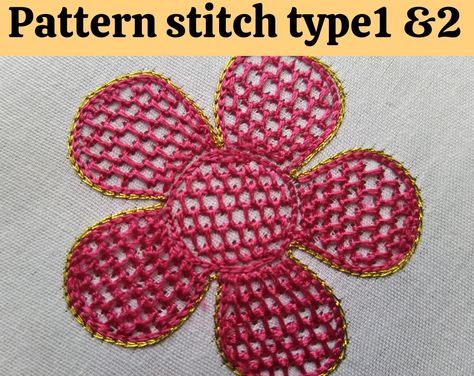 Pattern stitch type1 &2 design /watch video in our you tube channel Pattern Stitch Type 2 Design In Aari, Pattern Stitch Design In Aari Work, Basic Hand Embroidery Stitches, Needle Embroidery, Punch Needle Embroidery, Hand Embroidery Design Patterns, Aari Work, Hand Embroidery Stitches, Sketches Easy