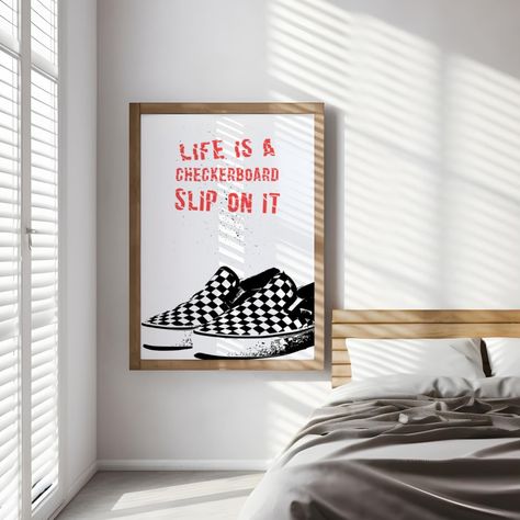 Vans checkerboard slip-on printable poster #vans #printable #poster #quotes Vans Checkerboard Slip On, Poster Quotes, Vans Checkerboard, Boys Rooms, Printable Poster, Posters Printable, Boy Room, Bathroom Ideas, New Homes