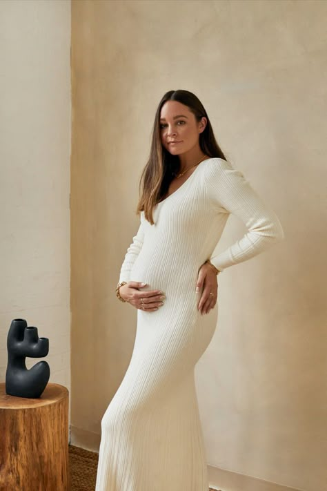 Winter Maternity Capsule Wardrobe Style Ideas Elevated Maternity Style, Parisian Maternity Outfits, Maternity Knit Dress, Sweater Maternity Outfits, Nothing Fits But Maternity Dress, Parisian Maternity Style, Winter Maternity Shoot Outfits, Maternity Winter Dresses, Winter Baby Shower Dress