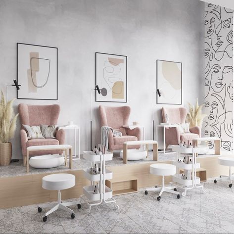 Simple Nail Salon Decor, Minimalist Nail Salon Interior Design, Neutral Nail Salon, Modern Nail Salon Interior Design, Pedicure Salon Interior Design, Pedicure Room Ideas, Luxury Salon Interior Design, Pedicure Room, Design Nail Salon