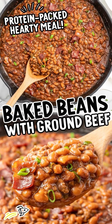 Baked Beans with Ground Beef Ground Beef Baked Beans Recipes, Bbq Beans With Ground Beef, Slow Cooker Baked Beans With Ground Beef, Baked Beans With Pork And Beans, Best Baked Beans With Ground Beef, Crockpot Baked Beans With Ground Beef, Bbq Baked Beans With Ground Beef, Meals With Baked Beans, Beans And Ground Beef Recipes