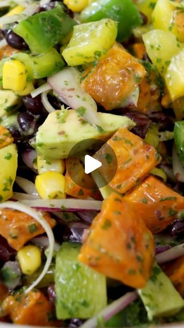 Nico Pallotta on Instagram: "Try this Black Bean Salad with Sweet Potatoes

GET RECIPE: https://theplantbasedschool.com/black-bean-salad/

Black bean salad is a crowd-pleaser because it pairs the crisp and creamy textures of the veggies with a fresh and tangy cilantro lime dressing.

We add creamy roasted sweet potatoes because they are a love affair with the black beans, but you can substitute diced cherry tomatoes if you don’t want to turn on your oven, grill, or air-fryer.

This happy and colorful summer salad is the perfect balance between a healthy and indulgent meal. The black beans add plenty of protein, making the salad wholesome and fulfilling.

INGREDIENTS:
FOR THE SALAD
1 can (15 ounces) (230 grams) black beans or 1½ cups cooked black beans
1½ pounds (680 grams) of sweet potatoe Cooked Black Beans, Plant Based School, Cilantro Lime Dressing, Black Bean Salad, Indulgent Food, Green Bell Pepper, Cooking Black Beans, Salad With Sweet Potato, Happy Cooking