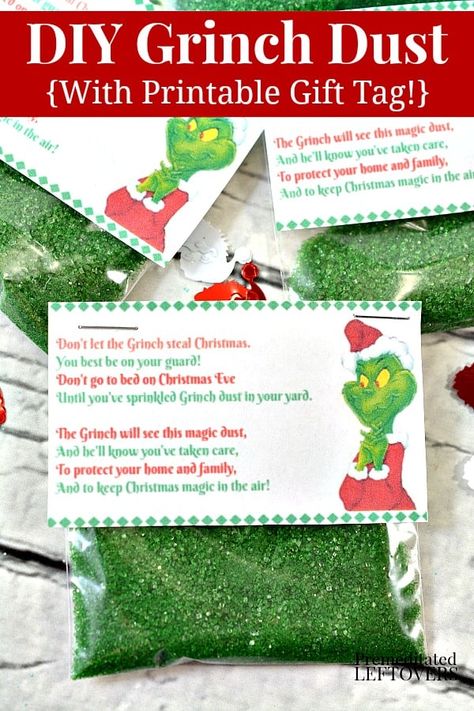 Grab our free printable and make up a batch of our Grinch Dust to keep Christmas Magic in the air and the grumpies away! Includes free printable gift tags. Fun #christmas #activity for #kids ! Grinch Dust, Grinch Crafts, School Christmas Party, Grinch Christmas Party, Whoville Christmas, Christmas Eve Traditions, Fun Christmas Activities, Grinch Party, Grinch Christmas Decorations