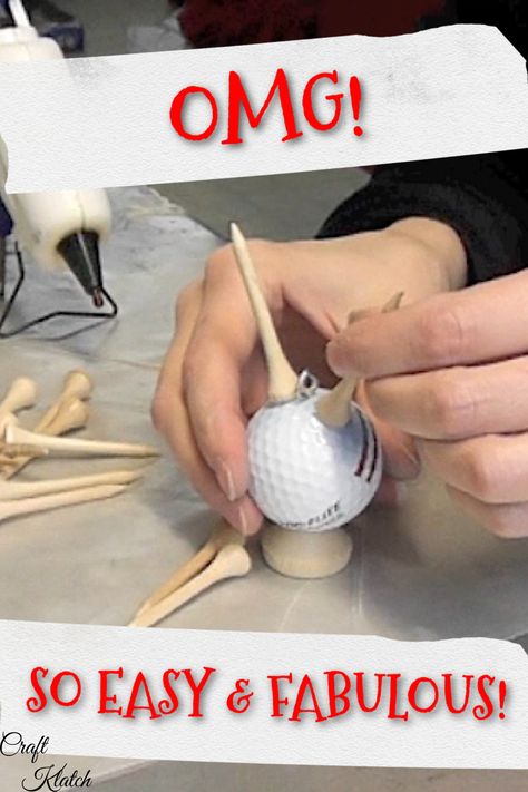 golfball and golf tees Diy Golf Ball Crafts, Golf Crafts Diy, Golf Club Crafts Diy, Golf Tee Crafts Diy, Golf Tees Crafts, Crafts With Golf Balls, Christmas Rock Art Ideas, Golf Balls Crafts Ideas, Decorating Golf Balls