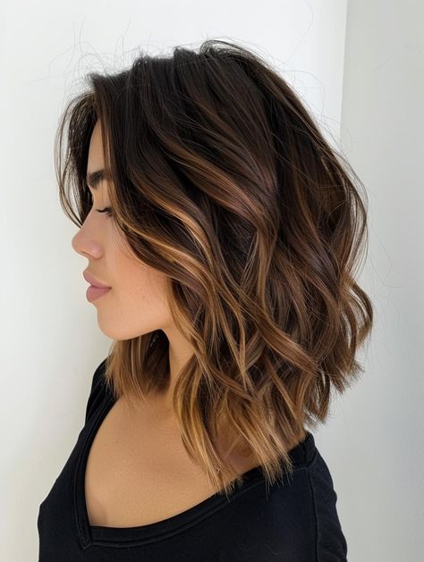 Trendy Long Bob Hairstyles 2024: Styles for Every Face Shape Textured Long Bob, Balayage Lob, Subtle Blonde Highlights, Curled Bob, Balayage Bob, Brunette Bob, Rich Brunette, Hairstyles 2024, Blonde Waves