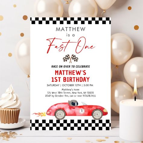 Race Car First Birthday Fast One Invitation - tap to personalize and get yours #Invitation #race #car #birthday, #party, #racing First Birthday Boy Race Car Theme, First Birthday Party Ideas For Boys, Race Car First Birthday, Car First Birthday, Boy Party Decorations, Baby First Birthday Themes, Car Birthday Party, Boys First Birthday Party Ideas, Car Themed Parties