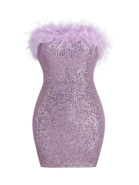 Dress With Black Heels, Cocktail Bars, Cocktails Bar, Dinner Dates, Sequin Design, Purple Mini Dresses, Feather Trim, Romantic Dinner, Feather Dress