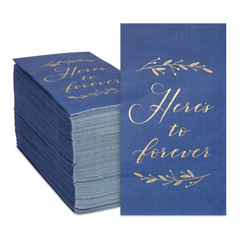 PRICES MAY VARY. Wedding Napkins: Add these navy blue paper napkins to your wedding party supplies for an engagement or reception celebration to create a cohesive theme throughout your party venue Protect Your Surfaces: The decorative napkins feature gold foil text that reads “here’s to forever”; these will elevate your wedding party decorations while keeping your tables clean Reliable Quality, At A Value Price: Our printed napkins are 3-ply to ensure that it doesn’t tear easily while being used Napkins For Wedding Reception, Navy Blue Napkins, Wedding Dinner Napkins, Navy Bridal Shower, Napkins For Wedding, Wedding Reception Napkins, Navy Blue Party, Gold Foil Text, Blue Dinner