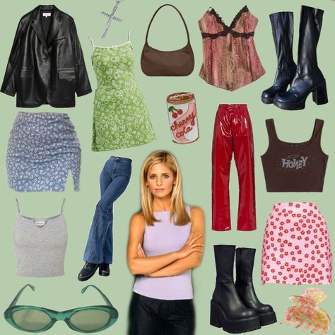 Buffy Best Outfits, Buffy The Vampire Slayer Outfits Fashion, 90s Buffy Fashion, Buffy The Vampire Slayer Inspired Outfits, Buffy Fashion Outfits, Buffy Outfit Inspiration, Buffy Aesthetic Outfits, Buffy Inspired Outfits, Buffy Halloween Costume