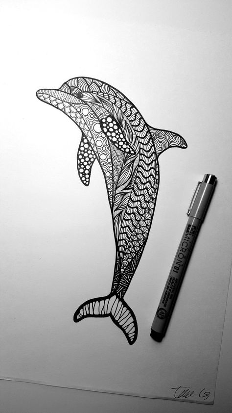 Zentangle Patterns Animals, Dolphin Mandala Art, Animal Zentangle Art, Zentangle Animals Easy, Dolphin Zentangle, Dolphin Doodle, Dolphins Drawing, Dolphin Mandala, Zentangle Animals Art