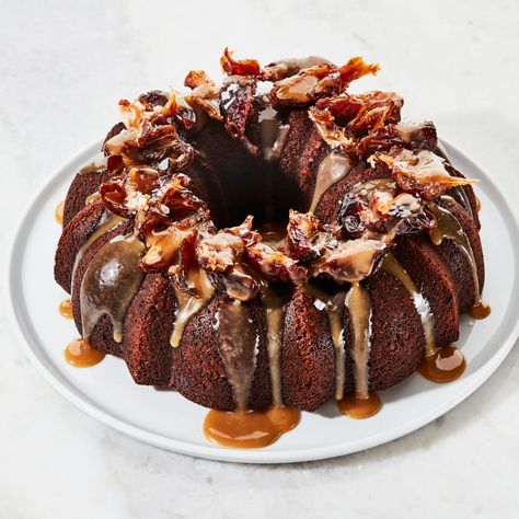 Sticky Toffee Date Cake Recipe | Bon Appétit Toffee Date Cake, Cake For Mom, Sticky Toffee Pudding Cake, Bundt Pan Recipes, Salted Toffee, Sticky Date Pudding, Date Pudding, Birthday Cake For Mom, Date Cake