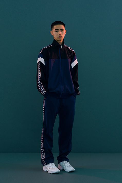 Kappa x Christian Dada: Retro-Inspired FW18 Collection Mens Sports Jacket Outfit, Sports Jacket Outfit, Kappa Tracksuit, Mens Sport Jacket, Athleisure Men, Tracksuit Outfit, Tracksuit Men, Stylish Hoodies, Track Suit Men