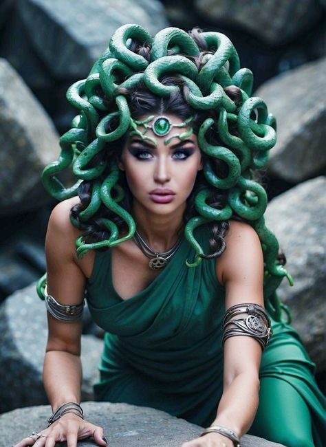 Snake Costume Womens, High Sleek Bun, Unkempt Hair, Zombie Hair, Medusa Hair, Medusa Costume, Halloween Hairstyles, Sleek Bun, Trendy Halloween Costumes