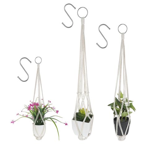 PRICES MAY VARY. 【What You Get】This set contains 3 S hooks, 3 hook nails, and 3 beige macrame plant hangers, providing rich variations for your bohemian decor. Each plant macrame hanger is 35.03", 29.13" and 22.83" long, suitable for hanging flower pots up to 12" in diameter. The macrame plant hangers indoor are made of 100% cotton rope, making it an ideal gift for gardening enthusiasts. (Please note that the macrame plant holder does not include flower pots and plants.) 【Stylish And Unique】This Outdoor Macrame, Plant Macrame, Rope Making, Rope Plant, Rope Plant Hanger, Macrame Hanging Planter, Macrame Planter, Hanging Planters Indoor, Planter Basket