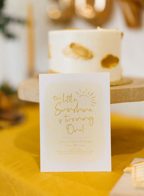 Our Little Sunshine First Birthday, Little Sunshine First Birthday, Sunshine Birthday Cakes, Sunshine First Birthday, Sunshine Birthday Parties, First Birthday Invite, Sunshine Birthday, First Birthday Themes, Halloween Party Invitations