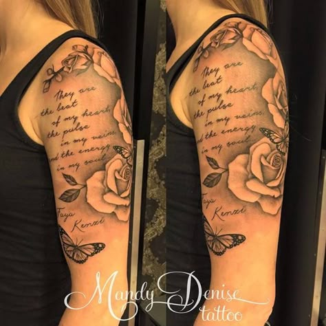 Arm Tattoos For Women Upper, Written Tattoos, Half Sleeve Tattoos For Women, Unique Half Sleeve Tattoos, Arm Sleeve Tattoos For Women, Half Sleeve Tattoos, Quarter Sleeve Tattoos, Feminine Tattoo Sleeves, Tattoos For Women Half Sleeve