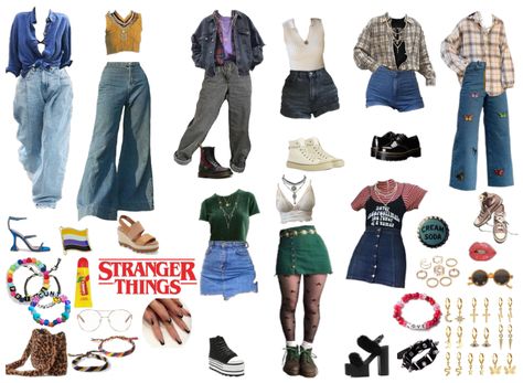 Stranger Thing Outfits Inspiration, 80s Wardrobe Outfits, Stranger Things Dress Up Ideas, 80s Aesthetic Outfits Stranger Things, Outfit Ideas Stranger Things, Everyday 80s Outfit, Stranger Things Outfit Inspiration 80s, Stranger Things Inspo Outfits, 80'outfits Ideas