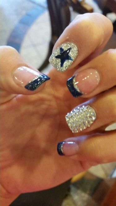 Dallas Cowboys Nails Nfl Cowboys Nails, Dallas Cowboys Inspired Nails, Dallas Cowboys Nails Designs Blue, Dallas Stars Nails, Dallas Cowboys Nails Acrylics, Dallas Cowboy Nails, Dallas Cowboys Nail Designs, Cowboys Nails, Dallas Cowboys Wedding