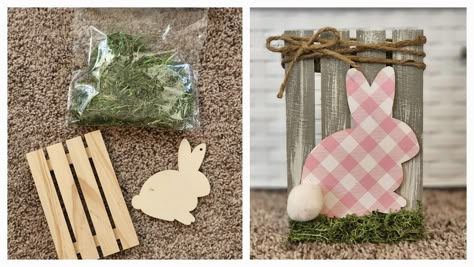 Easter Shelf Sitters Diy, Mini Pallet Crafts, Easter Crafts To Sell, House Craft Ideas, Easter Dyi, Spring Decor Crafts, Easter Diy Decor, Wood Easter Bunny, Dollar Tree Craft Ideas