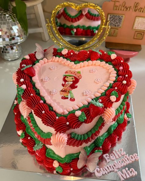 Strawberry Shortcake has been on my list for so long and I finally got to make one 🥹🍓 Obsessed with her!! It’s a yummy tres leches cake with fresh strawberries!! 🤤 #strawberryshortcake #vintage #vintageheartcake #tresleches #treslechescake #strawberry Strawberry Tres Leches Cake Decoration, Strawberry Shortcake Cowgirl, Strawberry Shortcake Theme Cake Birthday Ideas, Strawberry’s And Cream, Pink Tres Leches Cake, Holiday Birthday Cake, Strawberry Shortcake Heart Cake, Adult Strawberry Shortcake Party, Cute Girly Cakes