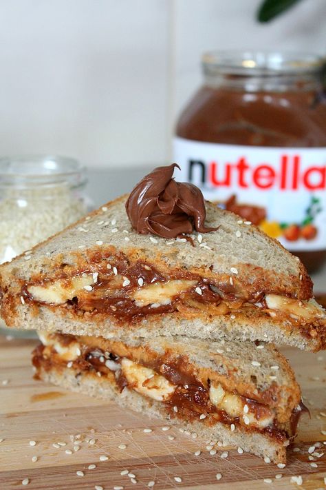 Nutella Peanut Butter Breakfast Sandwich Recipe Nutella Breakfast, Nutella Peanut Butter, Nutella Sandwich, Peanut Butter Breakfast, Love Bakes Good Cakes, Peanut Butter Nutella, Good Cakes, Breakfast Sandwich Recipes, Puff Pastry Desserts