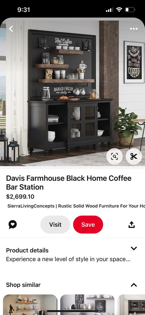 Coffee Bar Black, Built In Coffee Bar, Gold Ideas, Coffee Bar Station, Bar Station, Home Coffee Bar, Bar Black, Solid Wood Furniture, Coffee Bar