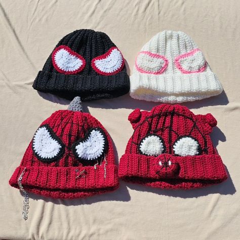 Spider Punk Crochet Beanie, Spider Crochet Hat, Crochet Batman Logo, Spiderman Crochet Hat Pattern, Harry Potter Crochet Hat, Spider Man Beanie Crochet Pattern Grid, Spider Man Beanie Crochet, Spider Man Crochet Beanie, Spiderman Beanie Crochet Pattern