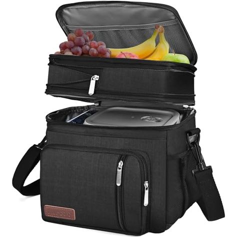 MIYCOO Lunch Bag & Lunch Box for Men Women Double Deck - Leakproof Insulated Soft Large Adult Lunch Cooler Bag for Work (Black,15L) Cookware Set Best, Lunch Boxes For Men, Food Containers Lunch, Adult Lunches, Lunch Cooler, Best Lunch Bags, Casual Tote Bag, Double Deck, Cold Beer