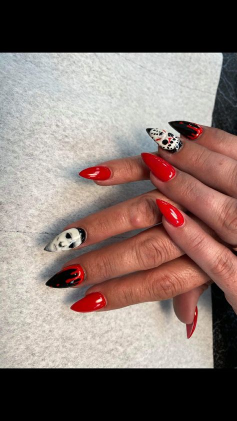 Jason Mask Nails, Micheal Myers’s Nails, Jason Voorhees Nails, Jason Nails Halloween, Michael Myers Vs Jason, Michael Myers Nails, Jason Vs Michael, Jason Nails, Jason Friday