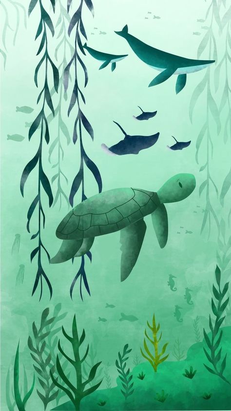 Drawing On Ipad, Sea Turtle Pictures, Turtle Wallpaper, Ocean Drawing, Sea Drawing, Ocean Illustration, Under Sea, Sea Illustration, Underwater Painting