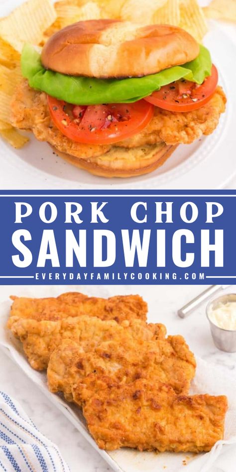 Craving for something savory but very easy to make? With just a few ingredients, you can make your very own pork chop sandwich. Within 30 minutes, you can achieve your very own juicy and flavourful pork chop sandwich. Save this Father's day recipe for later! Pork Chop Johns Sandwich Recipe, Fried Pork Chop Sandwich, Pork Chop Sandwich Recipes, Pork Chop Sandwich, Pork Chop Sandwiches, Pork Sandwich Recipes, Center Cut Pork Chops, Pork Tenderloin Sandwich, Quick Family Dinners