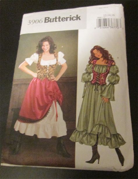 Butterick Costume Pattern 3906 Pirate Medieval Wench Barmaid Dress Size 12,14,16 UNCUT Buy It Now #MedievalWench #Barmaid #Pirate #Costume Skirt Costume, Dirndl Skirt, Pirate Fashion, Costume Sewing Patterns, Petite Dress, Gown Pattern, Butterick Pattern, Butterick Sewing Pattern, Costume Patterns