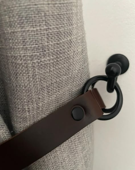 Dark brown with black fixings looking very smart today 🖤 #leathertieback #curtains #curtaindesign #curtainshop #curtainstyle #homeaccount #homedecoration #etsy Industrial Style Curtains, Industrial Curtains, Brown Bedroom Decor, Curtains Accessories, Curtain Shop, Horse Stable, Blinds Curtains, Brown Bedroom, Window Covering