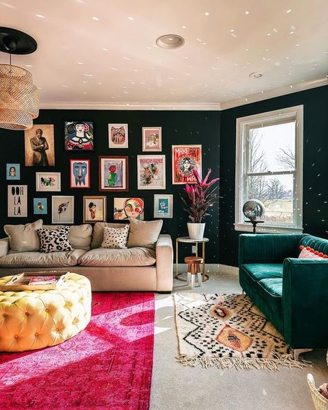 Disco Ball Entryway, Disco Living Room Decor, Disco Office Decor, Disco Ball Living Room, Office With Couch And Desk, Disco Office, Disco Ball Decor, Office Loft, Maximalist Interior Design