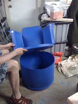 Recycled 55 Gallon Barrel Chair : 7 Steps (with Pictures) - Instructables Plastic Barrel Projects, Plastic Barrel Ideas, 55 Gallon Plastic Drum, Drum Chair, Plastic Drums, Barrel Projects, Chair Garden, Pvc Pipe Crafts, 55 Gallon Drum