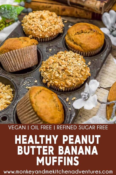 Packed with wholesome ingredients, these Healthy Peanut Butter Banana Muffins are a delectable treat for any time of day. #wholefoodplantbased #vegan #oilfree #glutenfree #plantbased | monkeyandmekitchenadventures.com Healthy Peanut Butter Banana Muffins, Plant Based Dessert Recipes, Healthy Breads, Vegan Banana Muffins, Clean Eating Dessert Recipes, Monkey And Me Kitchen Adventures, Monkey And Me, Butter Muffins, Healthy Breakfast Snacks