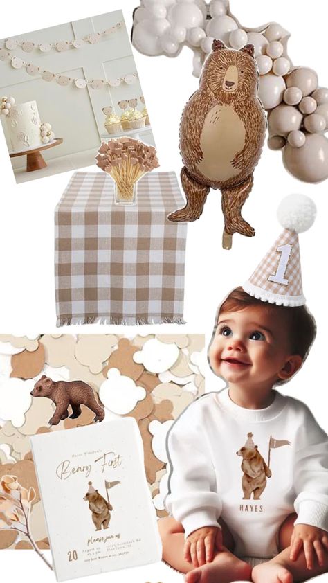 Beary first birthday items for a curated bear party. 1 Year Birthday Party Ideas, Beary First Birthday, Teddy Bear Picnic Birthday Party, First Birthday Theme, Twin Birthday Parties, Picnic Birthday Party, Baby Birthday Decorations, Twin First Birthday, Picnic Birthday