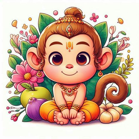 Cute Hanuman Ji Drawing, Hanuman Art Artworks, Cute Hanuman Drawing, Bal Hanuman Drawing, Cute Hanuman Ji, Hanuman Illustration, Cute Hanuman, Ganesha Art Illustration, Bal Hanuman