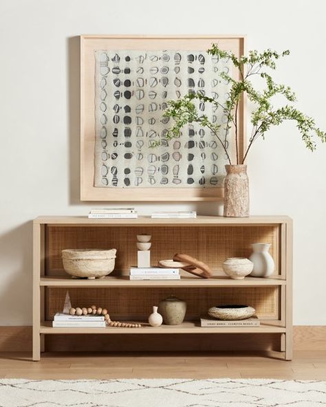 Overall Dimensions: 60.00"w x 17.00"d x 32.75"h Storage & Media | CAPRICE MEDIA CONSOLE Shelving For Storage, Wood Media Console, Lulu And Georgia, Media Cabinet, Kiln Dried Wood, Four Hands, Solid Mango Wood, Media Console, Media Center