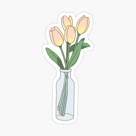 vase of tulips by ShopMaggieRose | Redbubble Vase Of Tulips, Tulip Drawing, Aesthetic Drawings, Sticker Design Inspiration, Tumblr Stickers, Scrapbook Stickers Printable, Planning Stickers, Handmade Sticker, Floral Stickers