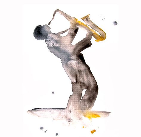 Watercolor painting  13 X 18 jazz saxophone by aquatory on Etsy, $120.00 Painting Of Saxophone, Saxophone Watercolor, Saxophone Painting, Saxophone Art, Jazz Saxophone, Jazz Art, Ink Wash, Painting Art Projects, Watercolor Cards