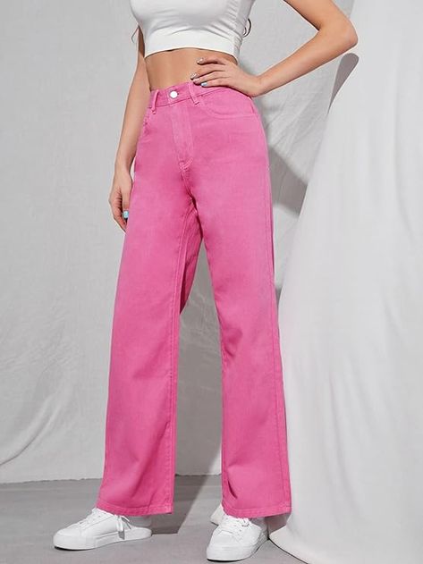 Step into style with our cute, trendy jeans! From distressed to embroidered, our collection blends comfort and fashion effortlessly. Elevate your denim game and make a statement with every step. 👖✨ Pink Baggy Jeans, Wide Leg Jeans Casual, Long Denim Pants, High Waist Wide Leg Jeans, Trendy Jeans, Pink Jeans, Jeans Casual, Pinterest Outfits, Women Denim Jeans