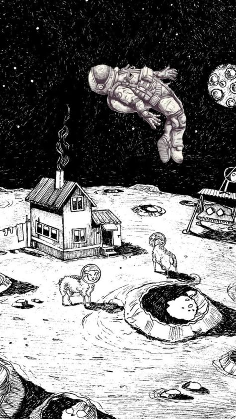 #wallpaper #drawing #space Moon Landing Drawing, Human Habitation On Moon Drawing, Moon Surface Drawing, Space Art Sketch, Moon Surface Illustration, Moon Sketchbook, Wall Doodle, Planets Painting, Space Sketches