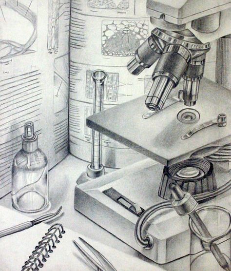 microscope still life drawing Observational Drawing Ideas, Observational Drawings, High School Drawing, Drawing Topics, Interesting Objects, Still Life Artists, Artistic Ideas, Observational Drawing, Ap Studio Art