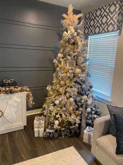 Blue, Grey, Gold, White, & Silver White Silver, Blue Grey, Christmas Tree, Holiday Decor, Grey, Christmas, Silver, Gold, Blue