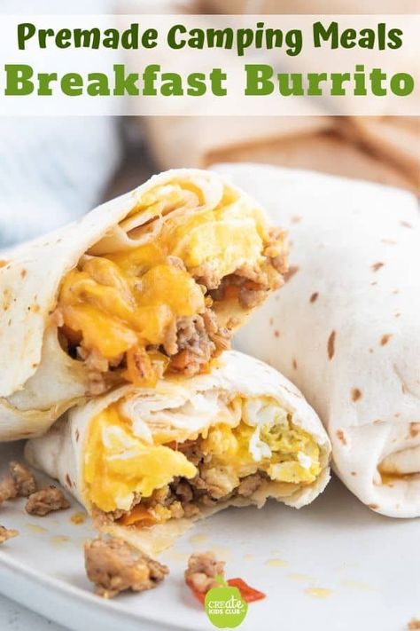 Camping Menu Ideas, Premade Camping Meals, Premade Breakfast, Camping Breakfast Burritos, Vegetarian Camping, Easy Camping Breakfast, Make Ahead Breakfast Burritos, Campfire Breakfast, Camping Food Make Ahead