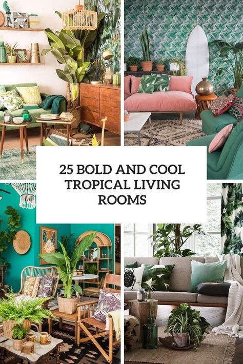 Tropical Chic Living Room, Tropical Velvet Living Room, Colorful Tropical Interior Design, Tropical Boho Interior, Tropical Jungle Aesthetic Room, Rainforest Inspired Living Room, Tropical Basement Ideas, Tropical Oasis Decor, Safari Glam Living Room